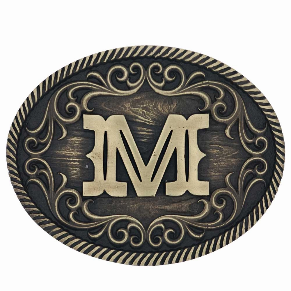 Montana Silversmiths M Initial Belt Attitude Buckle texture-rose-gold  