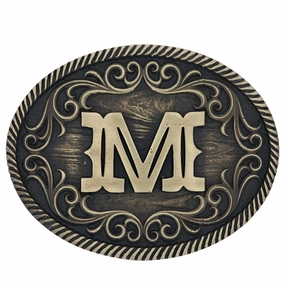 Montana Silversmiths M Initial Belt Attitude Buckle texture-rose-gold  
