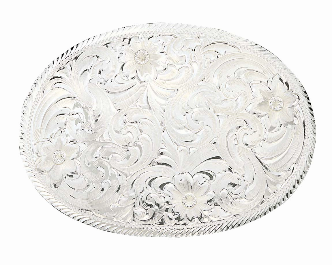 Montana Silversmiths Oval Silver Engraved Western Belt Buckle with Etched Trim texture-rose-gold  