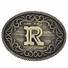 Montana Silversmiths R Initial Belt Attitude Buckle texture-rose-gold  