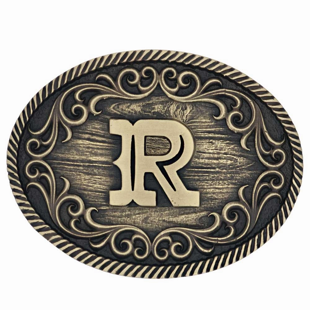 Montana Silversmiths R Initial Belt Attitude Buckle texture-rose-gold  