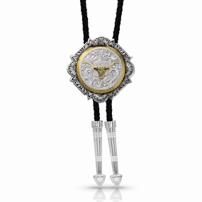 Montana Silversmiths Silver and Gold Engraved Button Bolo Tie texture-rose-gold  