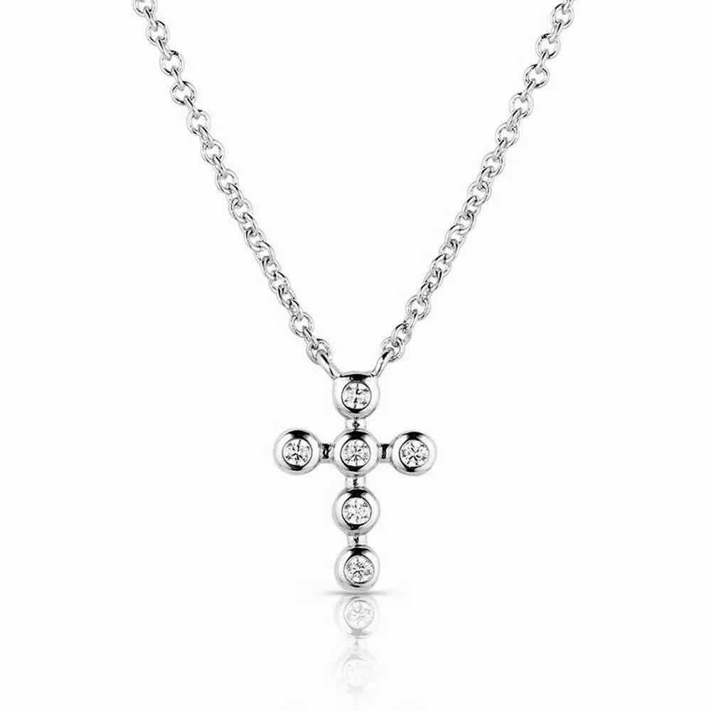 Montana Silversmiths Simple Belief Crystal Cross Necklace texture-rose-gold  