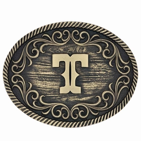 Montana Silversmiths T Initial Belt Attitude Buckle texture-rose-gold  