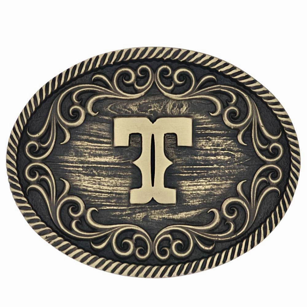Montana Silversmiths T Initial Belt Attitude Buckle texture-rose-gold  