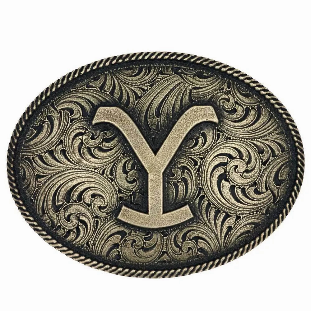 Montana Silversmiths The Yellowstone Y Filigree Oval Attitude Buckle texture-rose-gold  