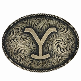 Montana Silversmiths The Yellowstone Y Filigree Oval Attitude Buckle texture-rose-gold  