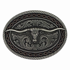 Montana Silversmiths Two Tone Antiqued Round Barbed Longhorn Attitude Buckle texture-rose-gold  