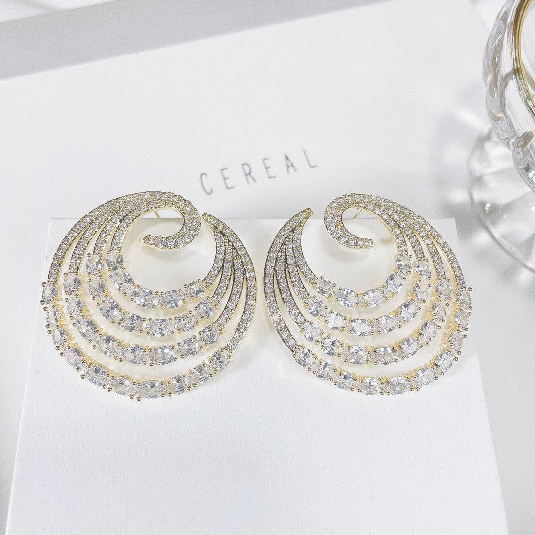 Multi Layer Thread Color Zirconium Geometric Earrings