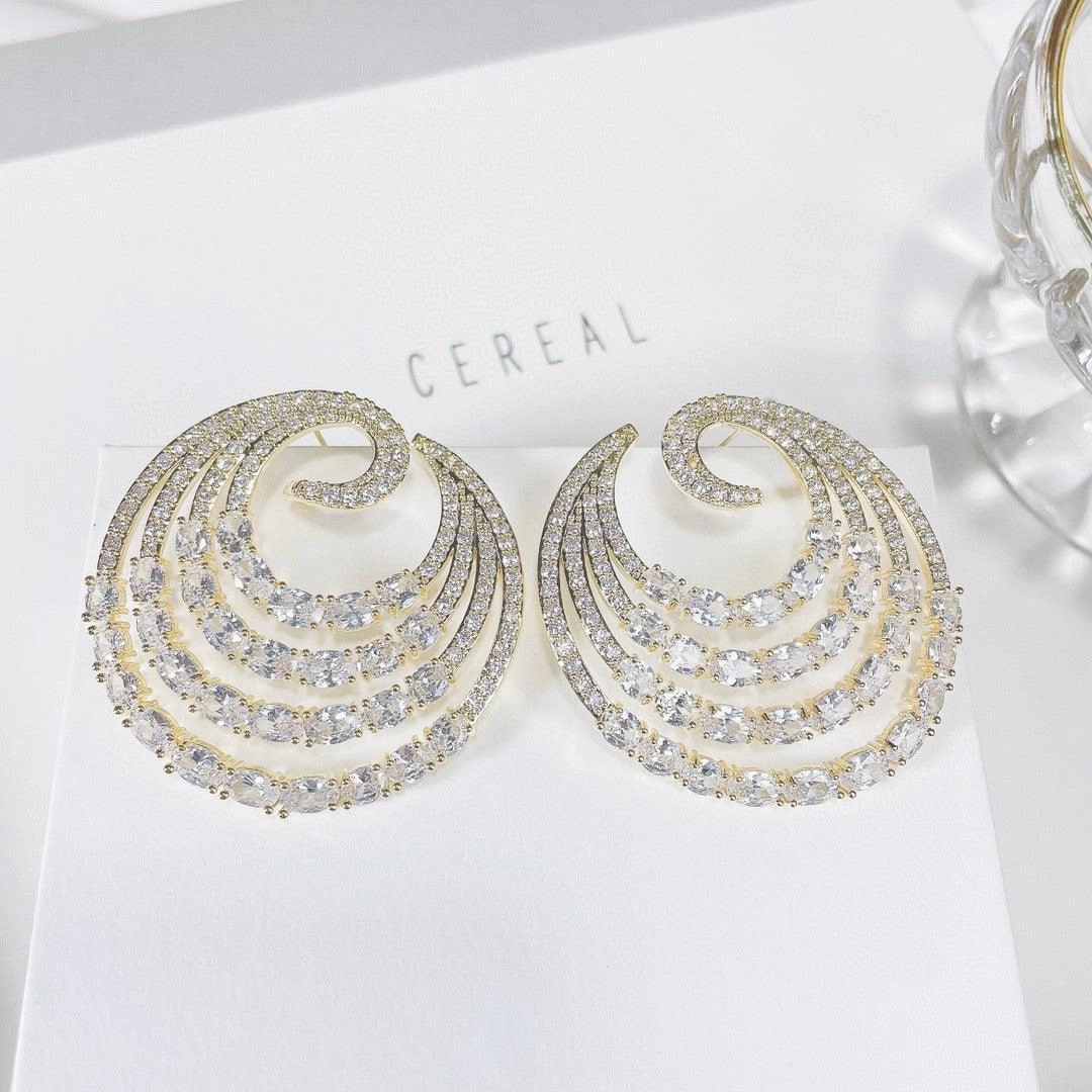 Multi Layer Thread Color Zirconium Geometric Earrings