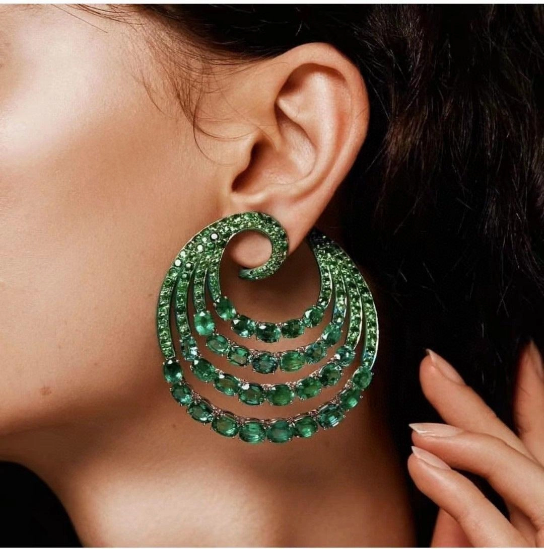 Multi Layer Thread Color Zirconium Geometric Earrings 