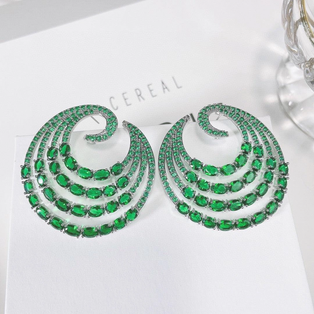 Multi Layer Thread Color Zirconium Geometric Earrings