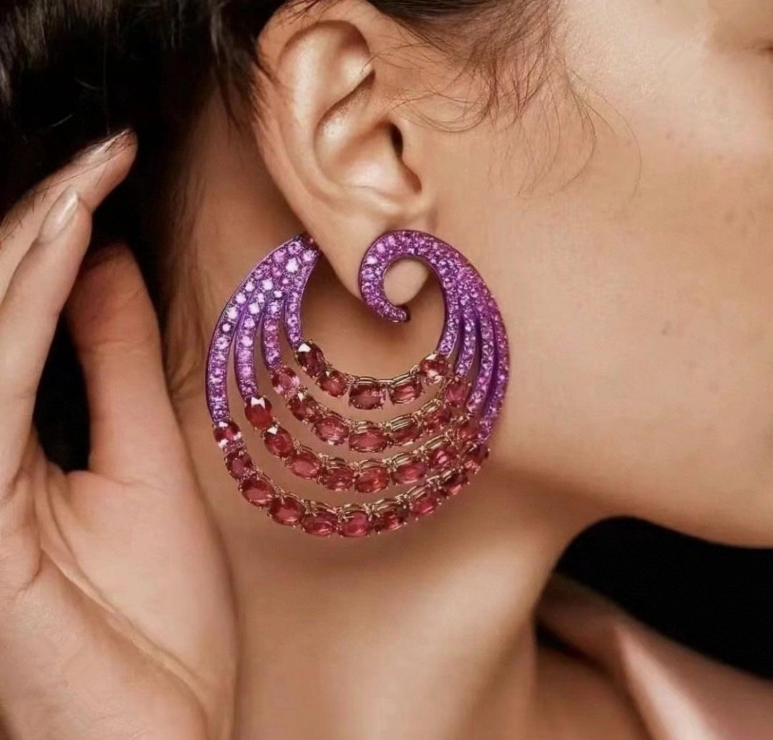Multi Layer Thread Color Zirconium Geometric Earrings