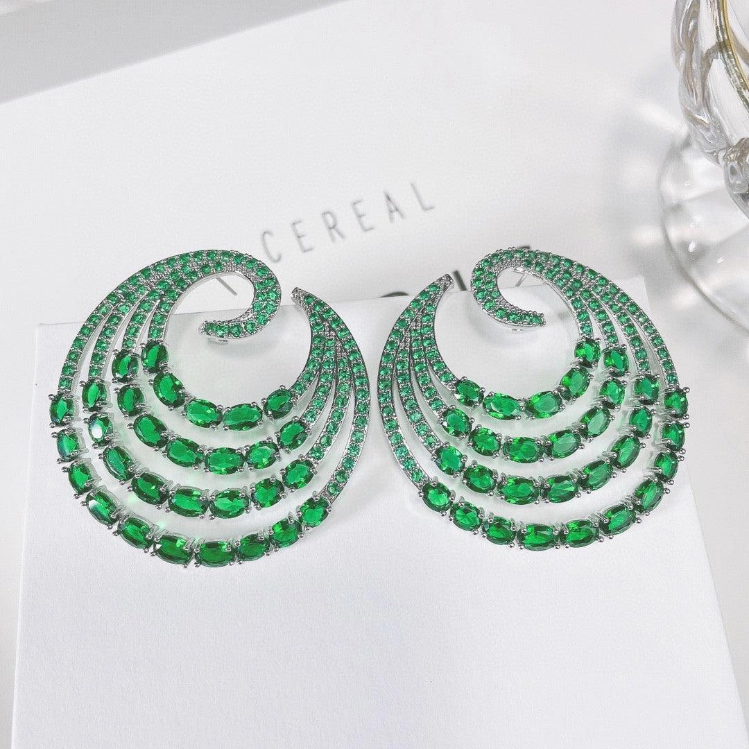 Multi Layer Thread Color Zirconium Geometric Earrings