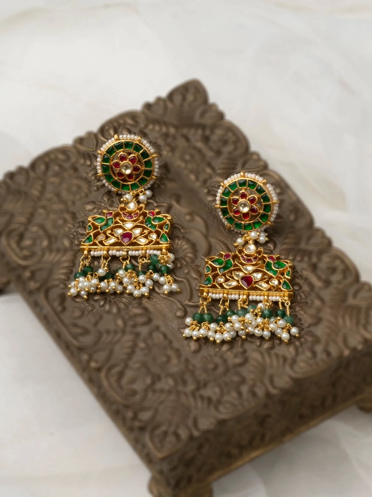 Multicolor Gold Plated Jadau Kundan Earrings - ME1124MA