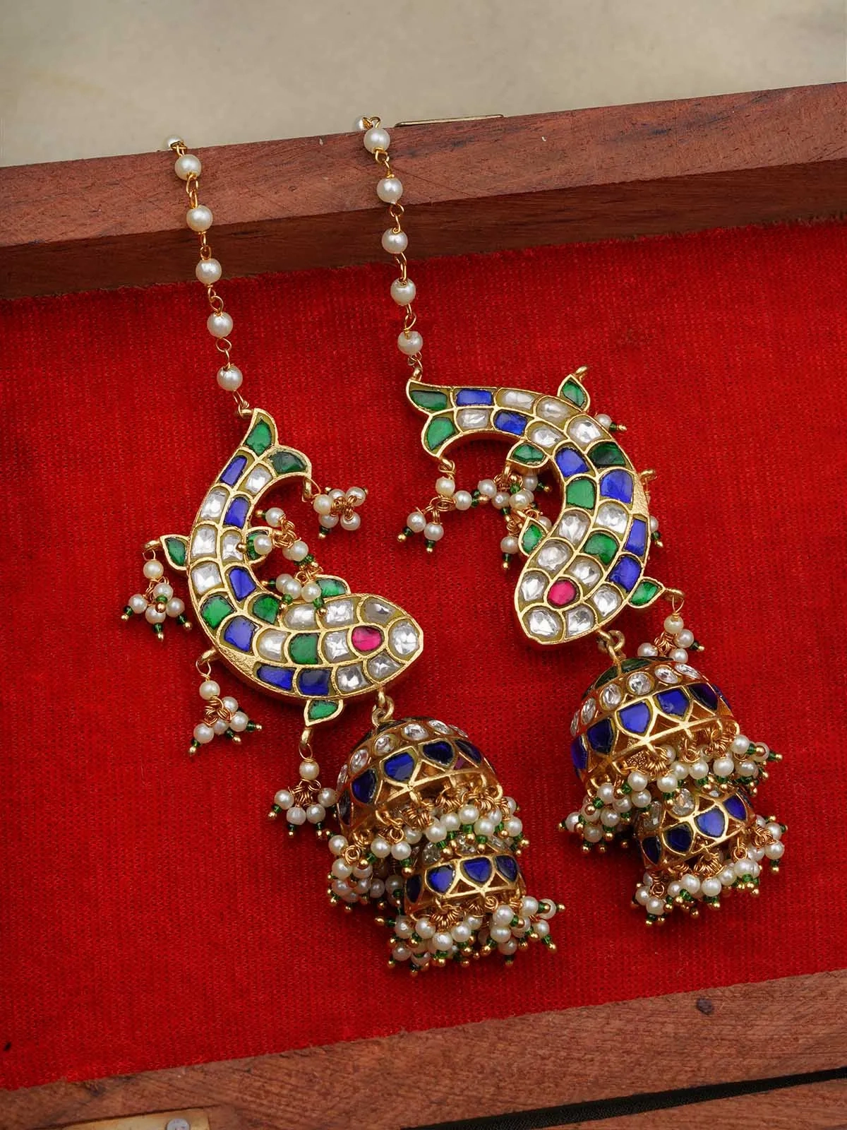 Multicolor Gold Plated Jadau Kundan Earrings - ME1136M