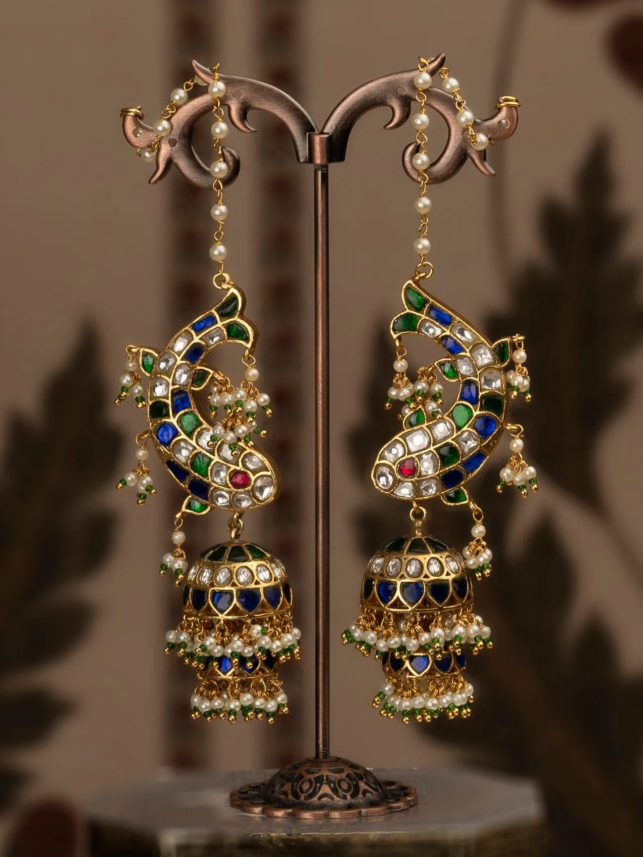 Multicolor Gold Plated Jadau Kundan Earrings - ME1136M