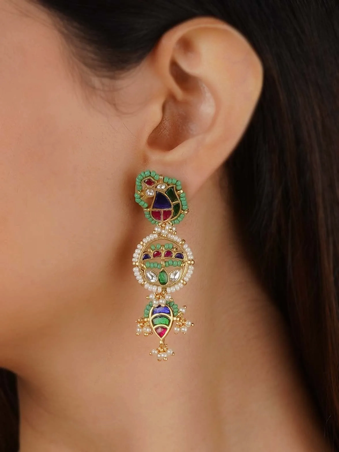Multicolor Gold Plated Mishr Earrings - MR-E232M
