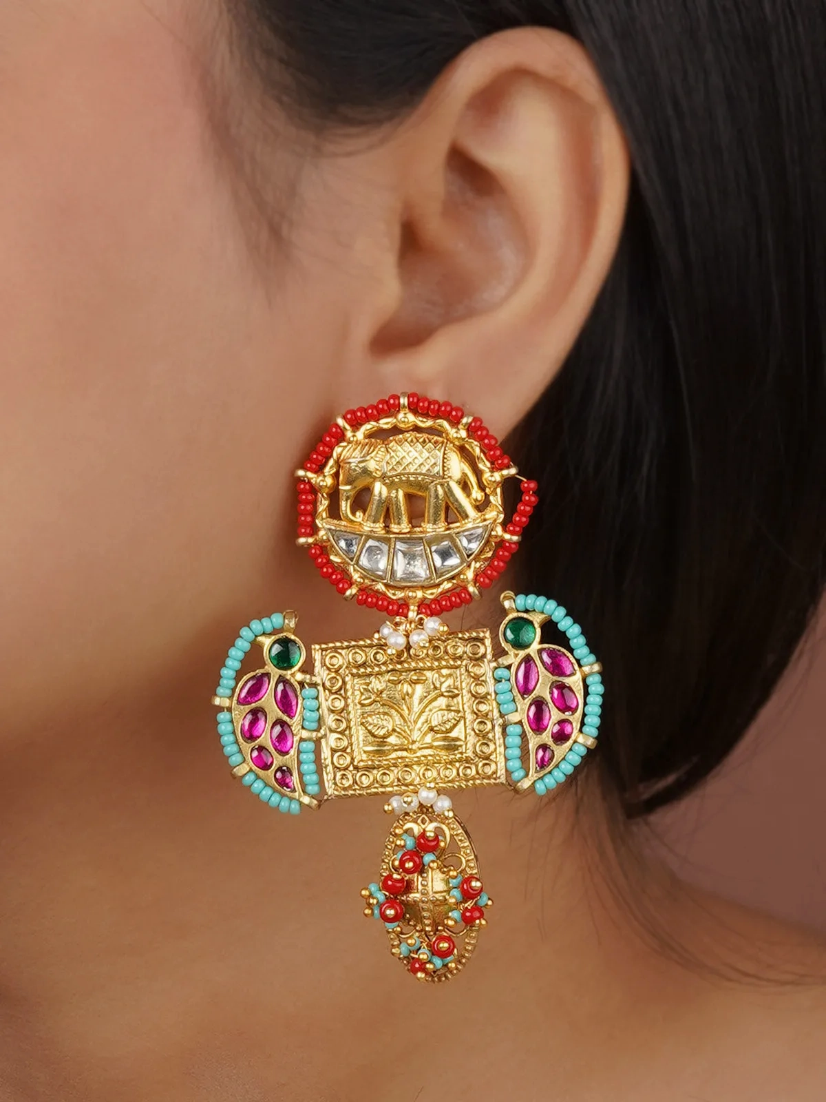 Multicolor Gold Plated Mishr Earrings - MR-E237M
