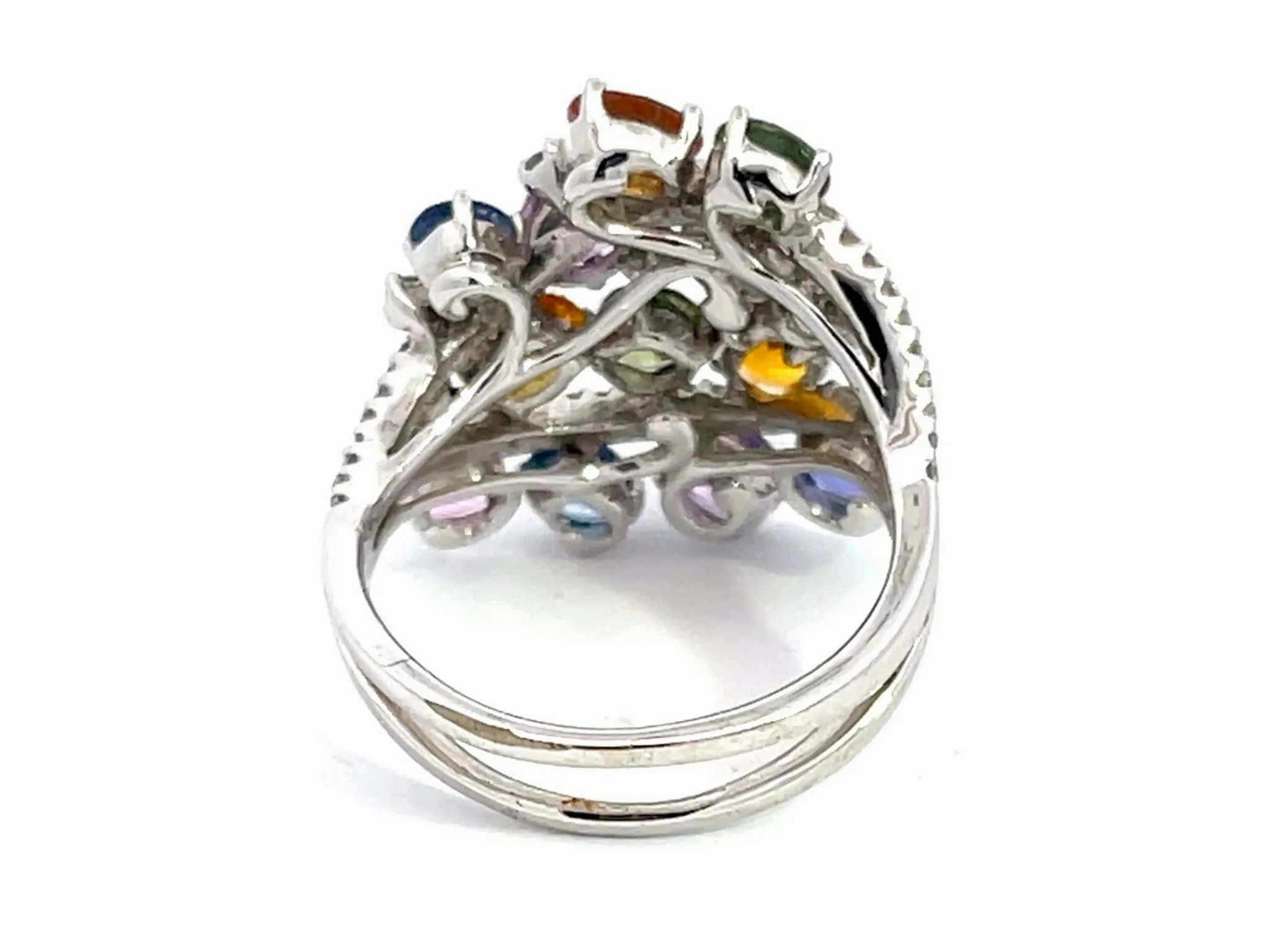 MultiGem and Diamond Cocktail Ring in 18k White Gold