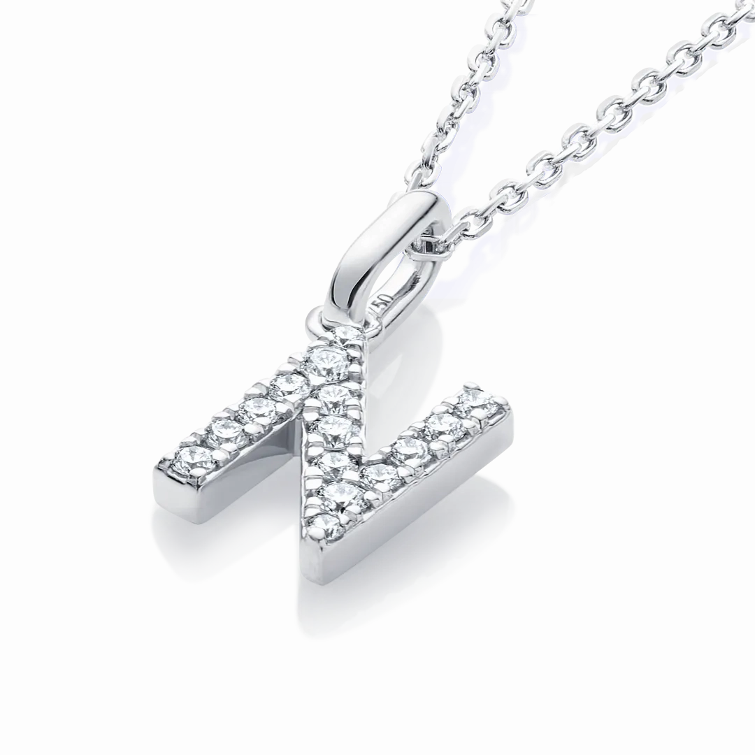 N Letter Pendant White Gold