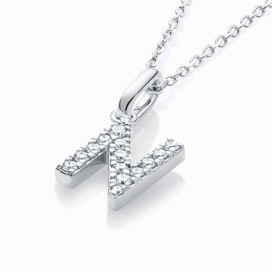 N Letter Pendant White Gold