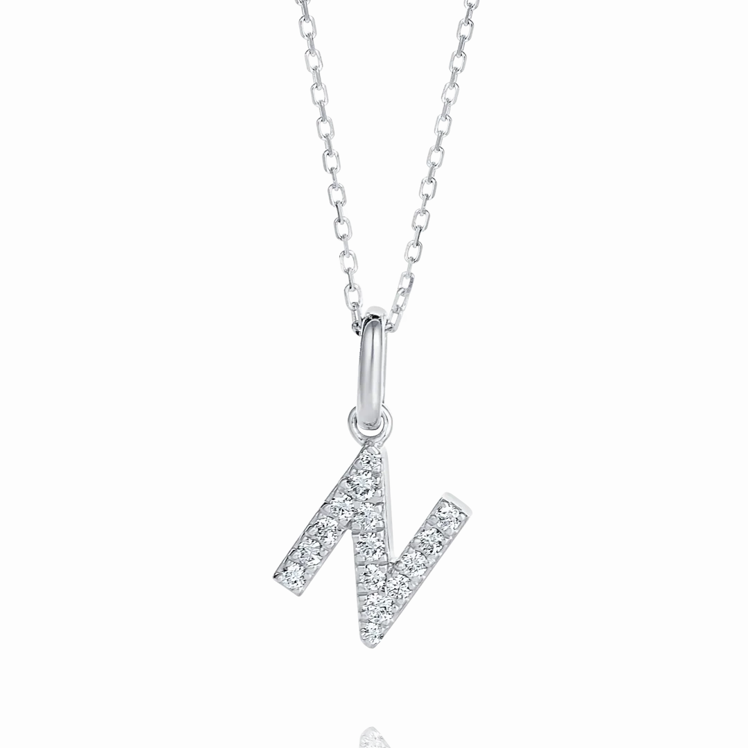 N Letter Pendant White Gold
