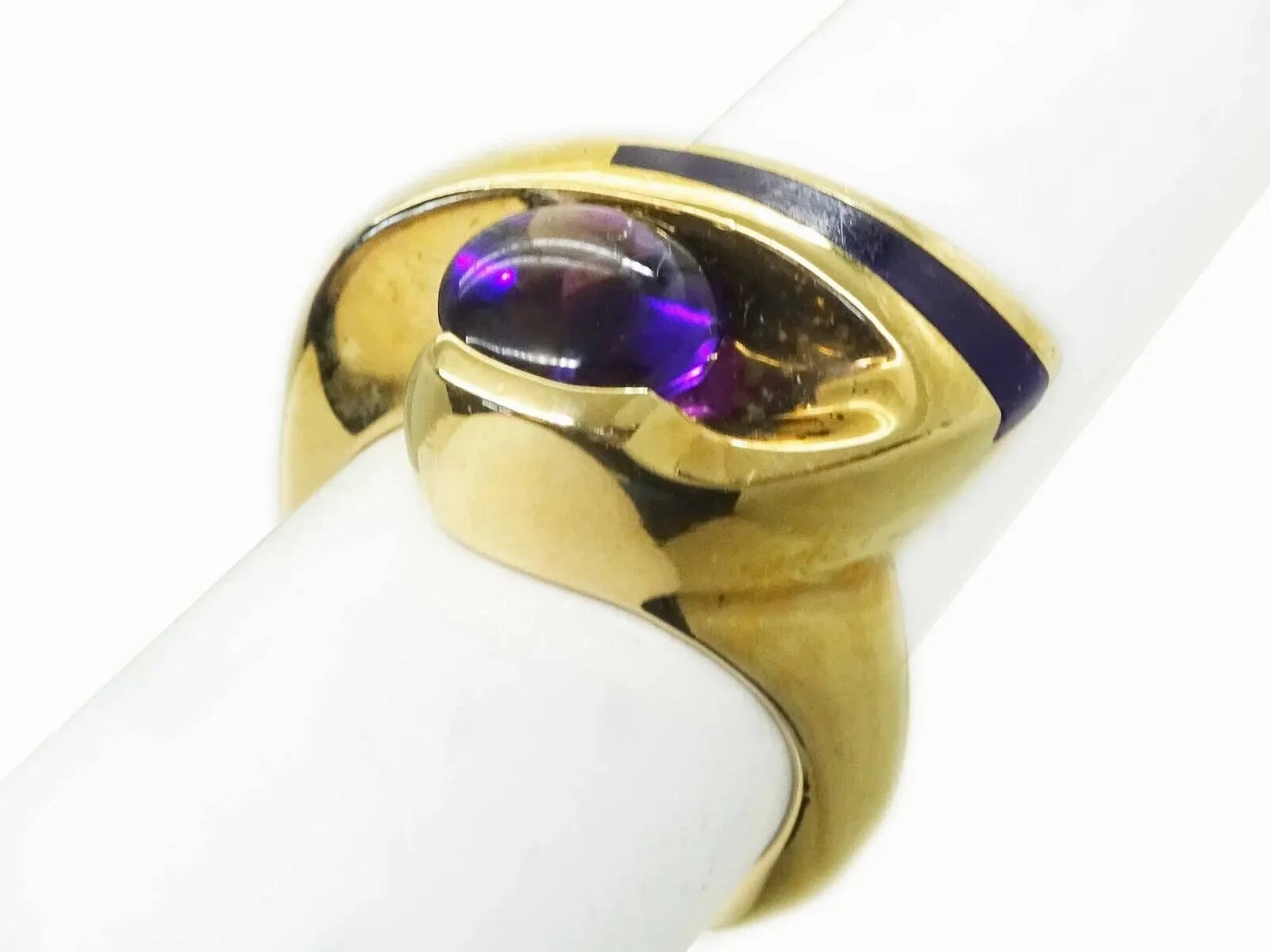 Natural Amethyst &amp; Sugilite Inlay Euro Shank Ring 14k Gold Size 6.5