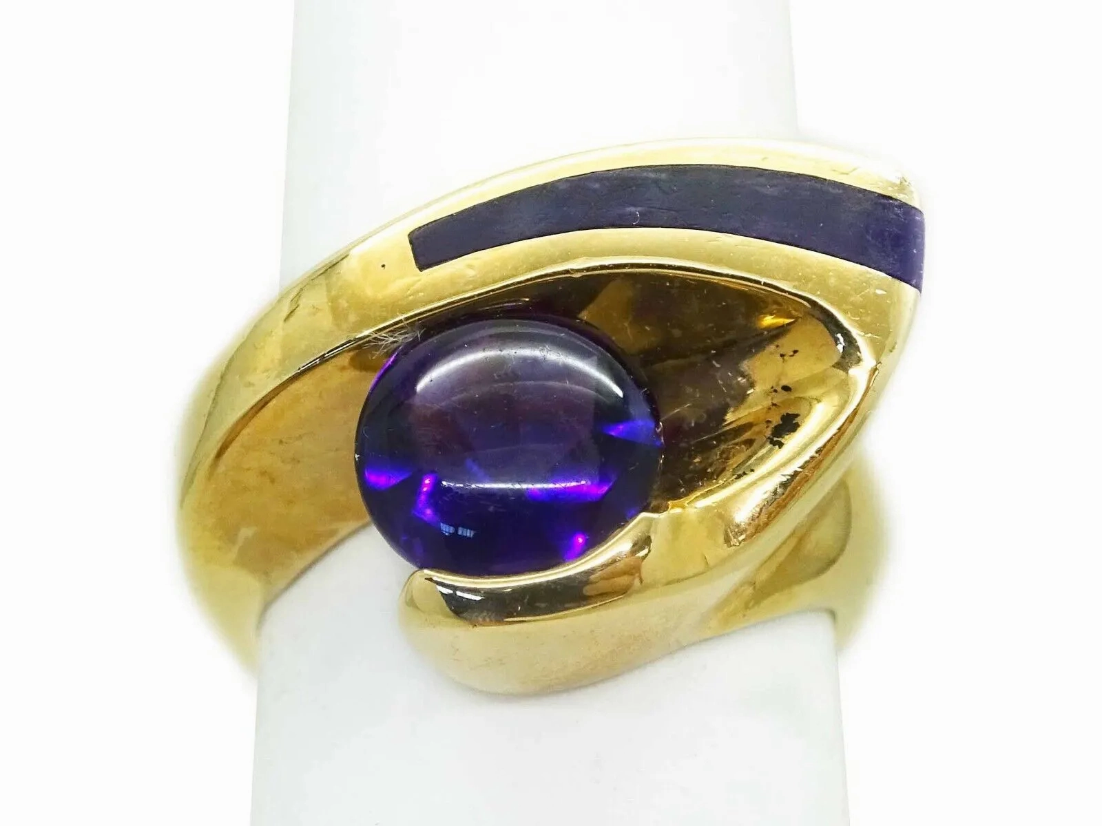 Natural Amethyst &amp; Sugilite Inlay Euro Shank Ring 14k Gold Size 6.5