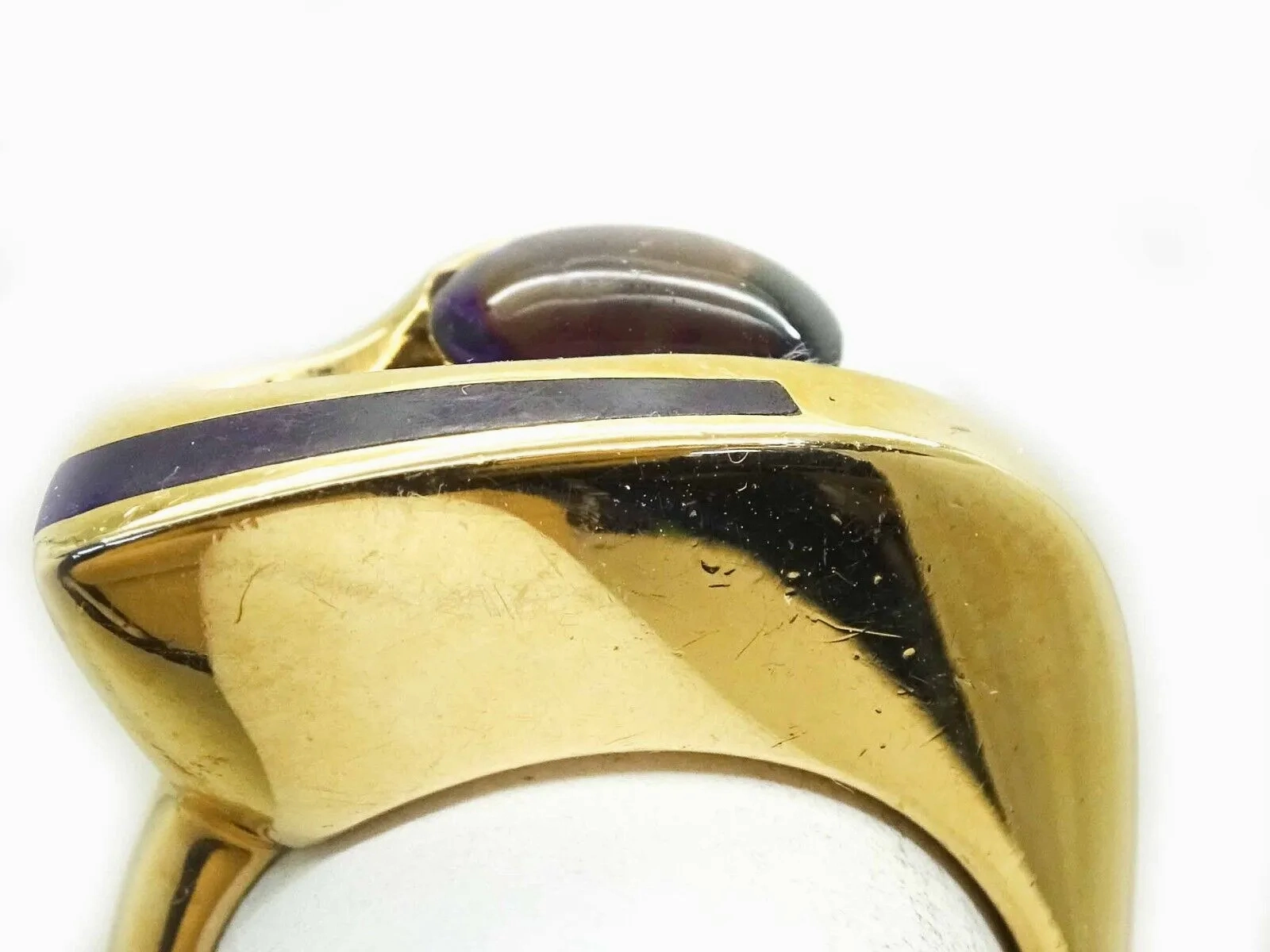Natural Amethyst &amp; Sugilite Inlay Euro Shank Ring 14k Gold Size 6.5