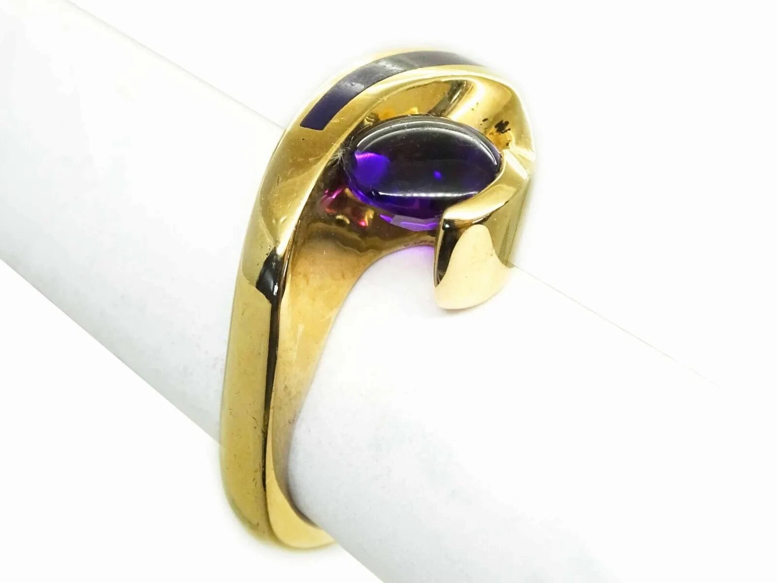 Natural Amethyst &amp; Sugilite Inlay Euro Shank Ring 14k Gold Size 6.5