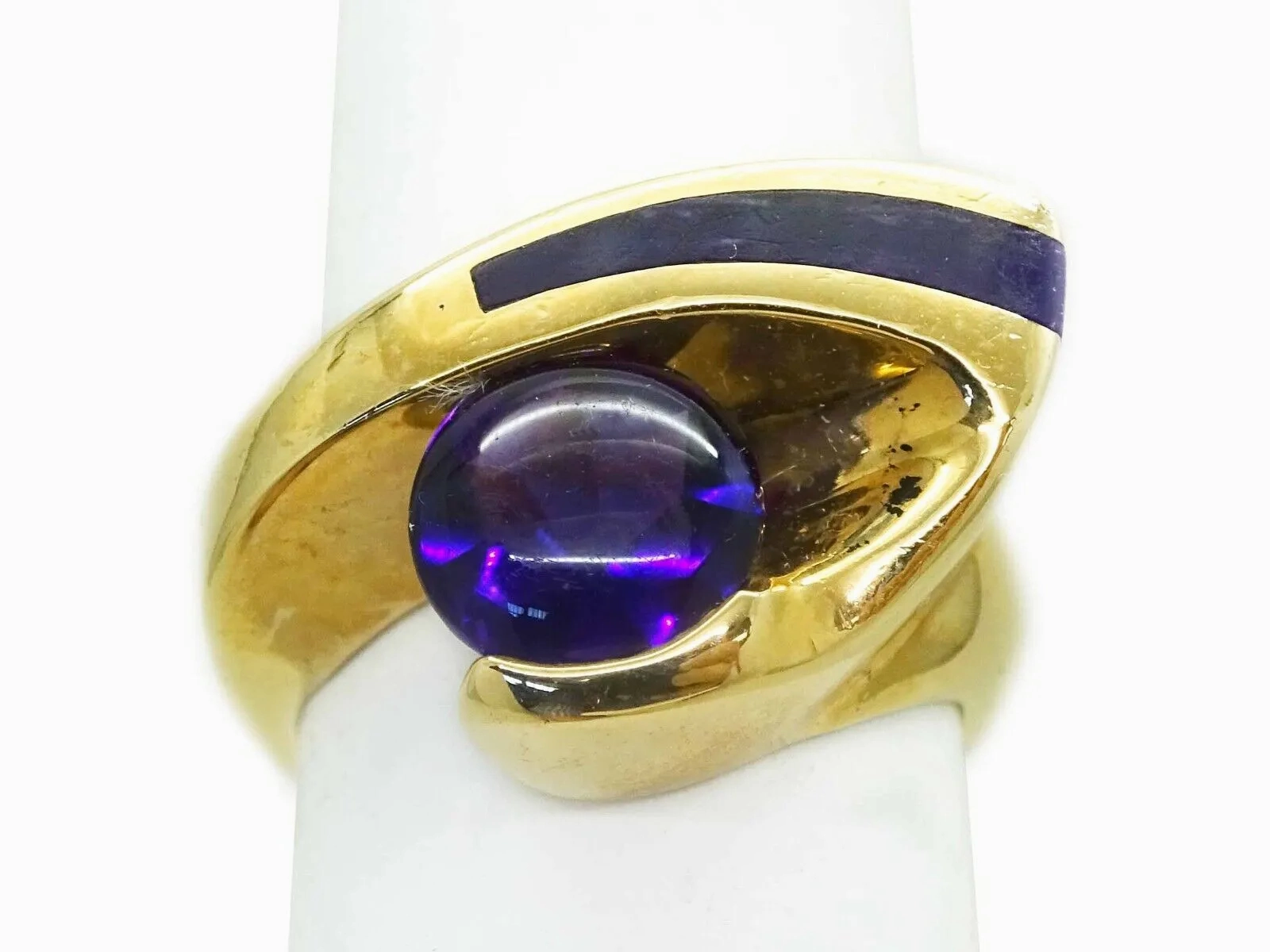 Natural Amethyst &amp; Sugilite Inlay Euro Shank Ring 14k Gold Size 6.5