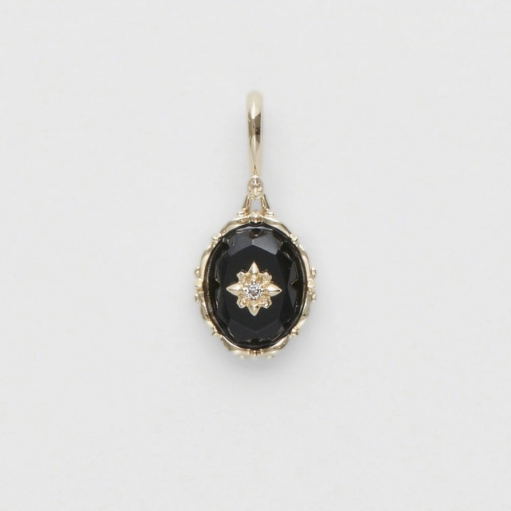 Natural Black Agate Flower Cut Ring