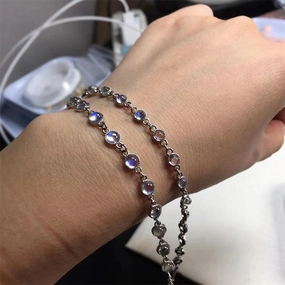 Natural Blue Moonlight Stone Silver 925 Inlaid Edge Bracelet 
