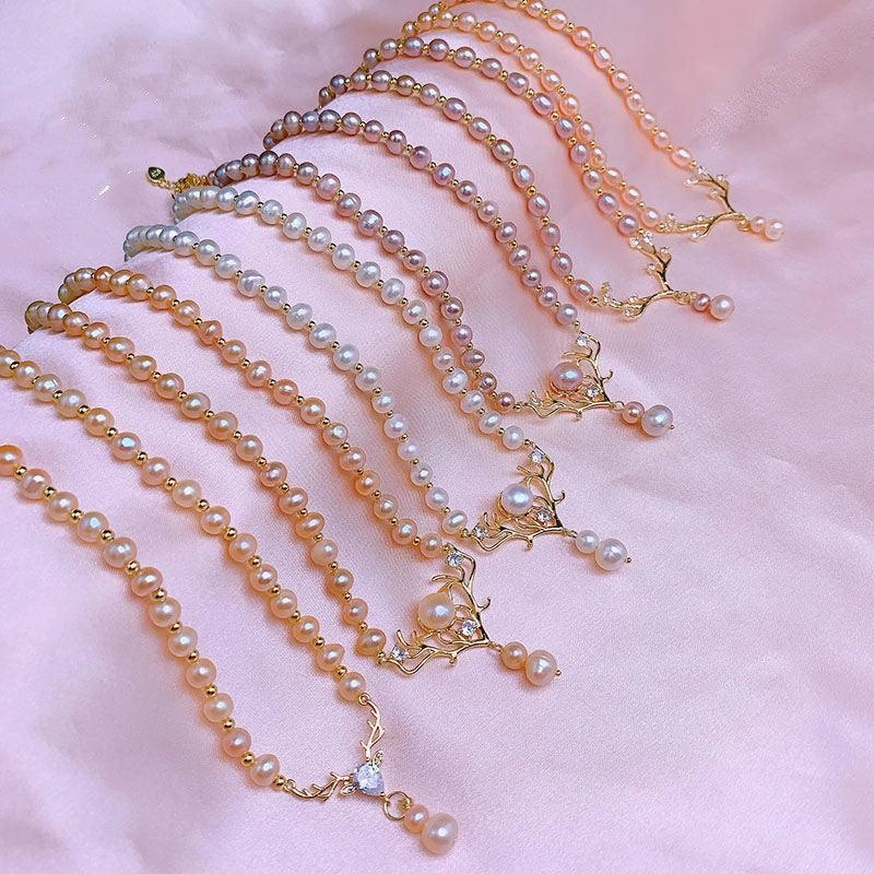 Natural Freshwater Pearl Deer Horn Necklace