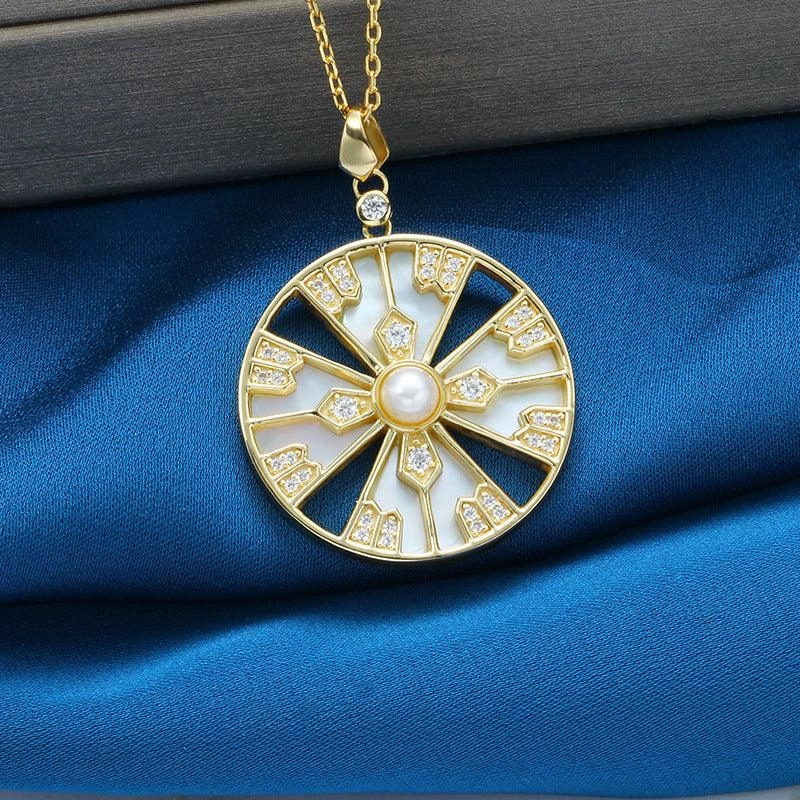 Natural Pearl White Shell Zircon Pendant