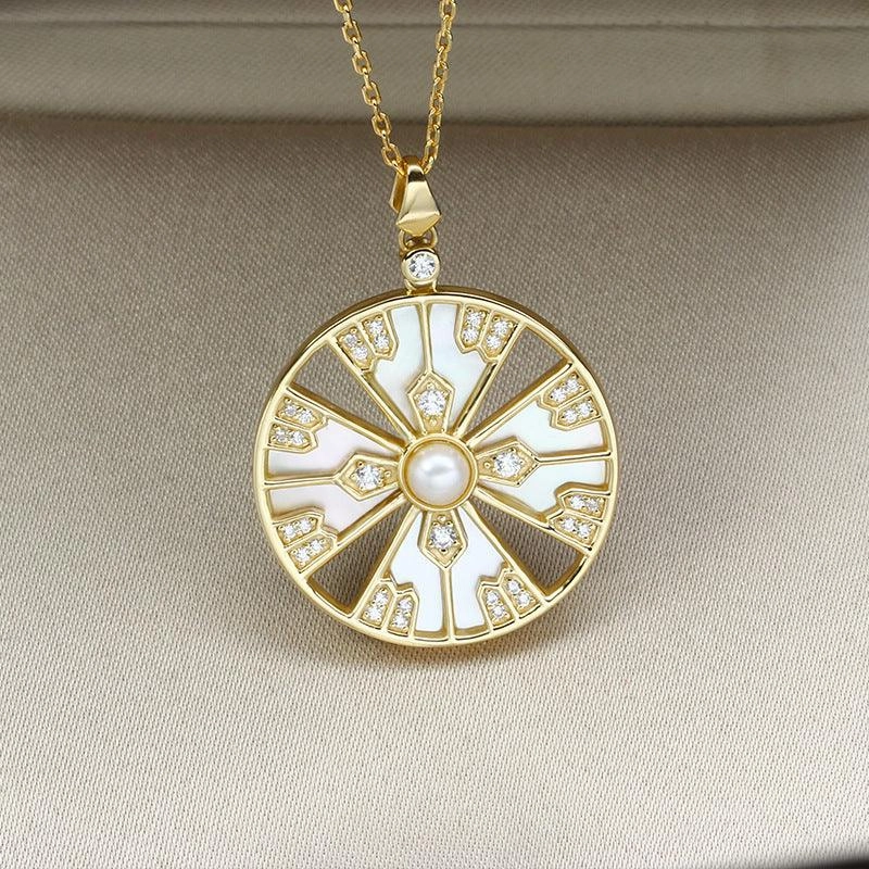 Natural Pearl White Shell Zircon Pendant
