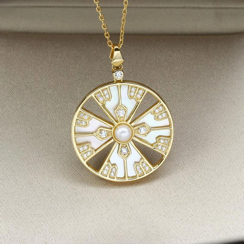 Natural Pearl White Shell Zircon Pendant