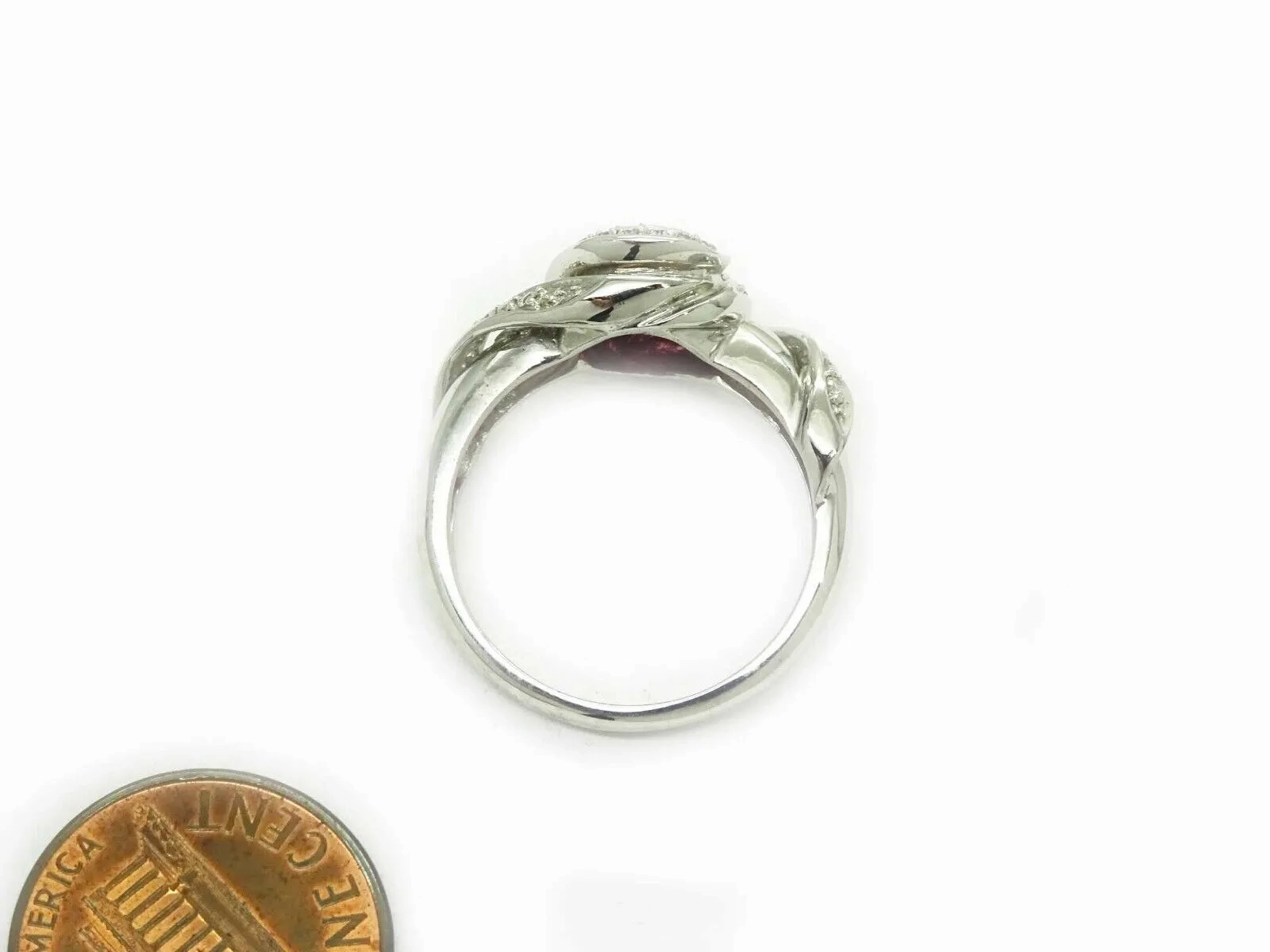 Natural Rubellite Tourmaline &amp; Diamond Ring 14k White Gold Size 9