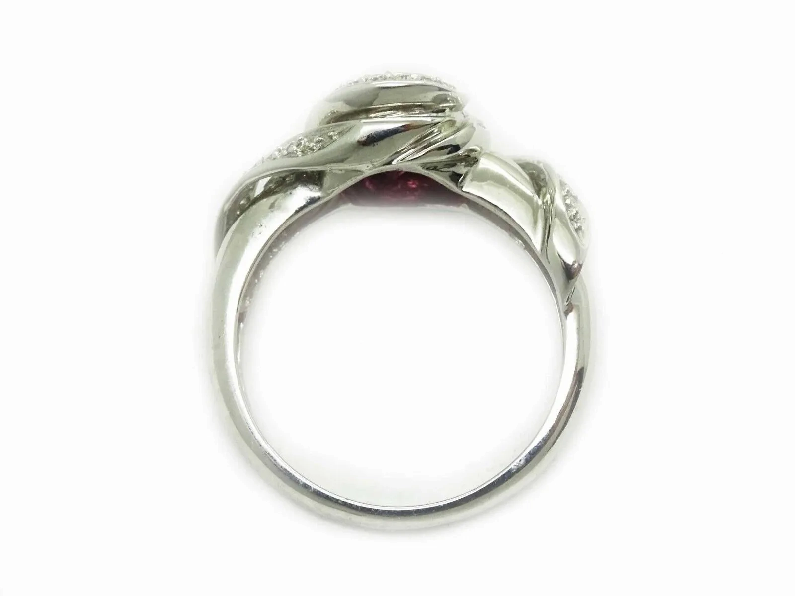 Natural Rubellite Tourmaline &amp; Diamond Ring 14k White Gold Size 9