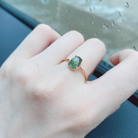 Natural Seaweed Green Agate 925 Silver Ring 