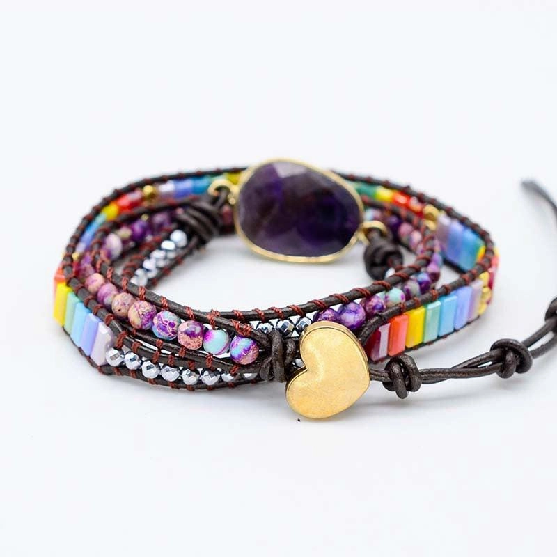 Natural Stone Woven Multi-layer Winding Amethyst Bracelet
