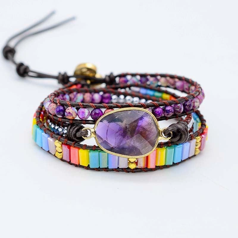 Natural Stone Woven Multi-layer Winding Amethyst Bracelet
