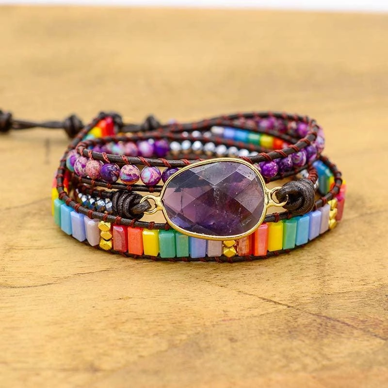 Natural Stone Woven Multi-layer Winding Amethyst Bracelet