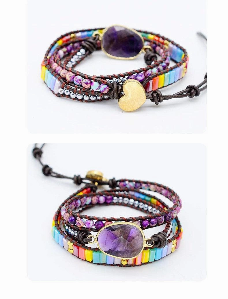 Natural Stone Woven Multi-layer Winding Amethyst Bracelet