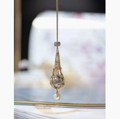 Net Pocket Can Be Opened Inlaid Gem Female Shell Beads Necklace 18K Gold