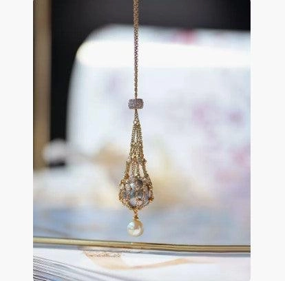 Net Pocket Can Be Opened Inlaid Gem Female Shell Beads Necklace 18K Gold