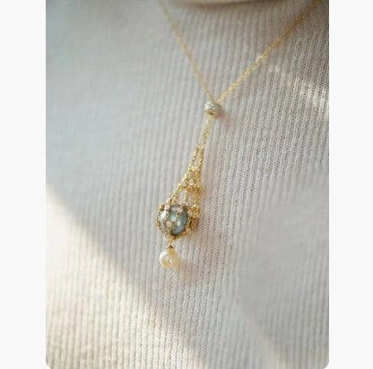 Net Pocket Can Be Opened Inlaid Gem Female Shell Beads Necklace 18K Gold