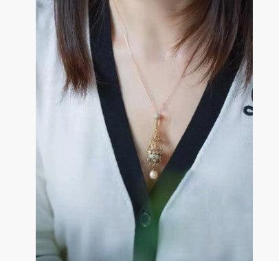 Net Pocket Can Be Opened Inlaid Gem Female Shell Beads Necklace 18K Gold