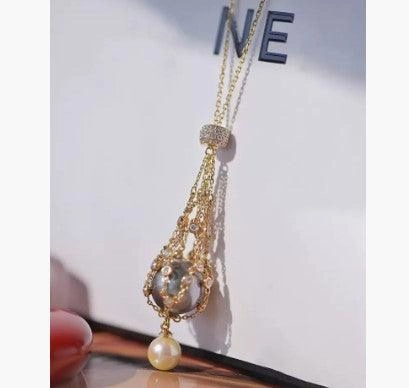 Net Pocket Can Be Opened Inlaid Gem Female Shell Beads Necklace 18K Gold